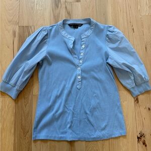 Veronica Beard Coralee Puff Sleeve Blue Half Sleeve Henley Button-Front Top Sz M
